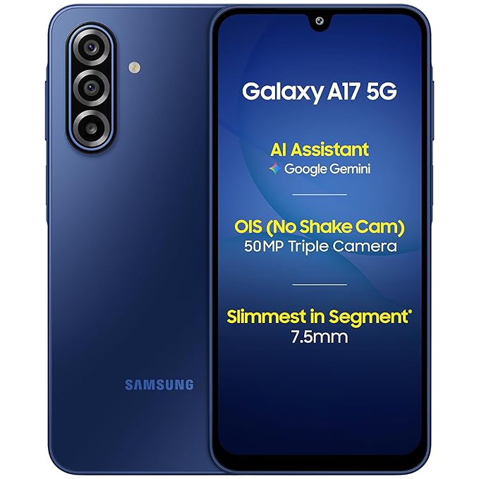 Samsung Galaxy A17 5G Smartphone (Blue, 6GB RAM, 128GB Storage) | 50MP No-Shake Camera | AI Features with Gemini Live & Circle to Search | Super AMOLED Display | Corning Gorilla Glass Victus | 7.5mm Slim Design
