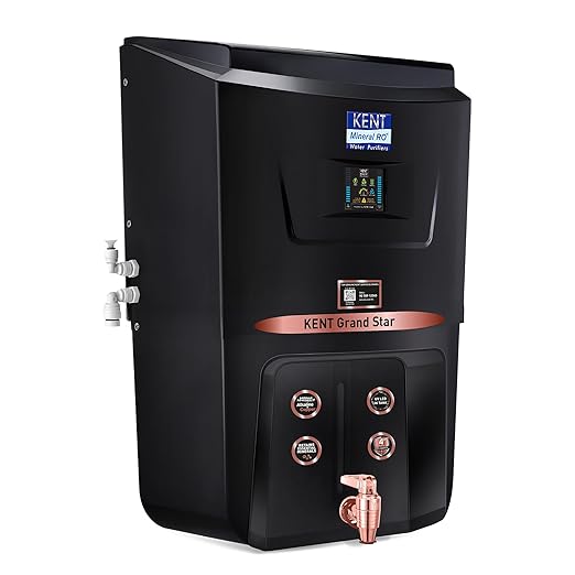 KENT Grand Star RO Water Purifier (Black) | RO+UV+UF+TDS Control+Alkaline+Copper | 9L Tank | 20 LPH | UV in Tank | Auto Flush | For All Water Sources