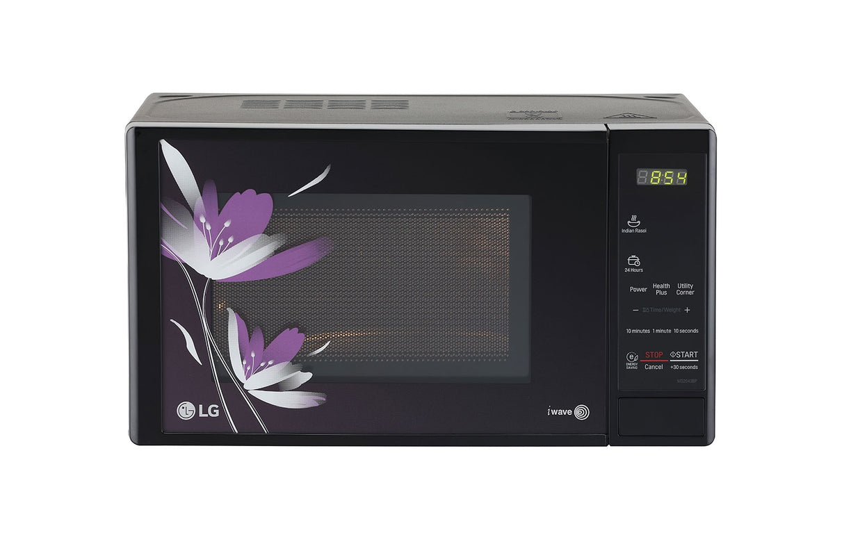 LG MS2043BP 20L Solo Microwave Oven with Grill, i-Wave Technology, Anti-Bacteria Cavity, Glass Door – Floral Black