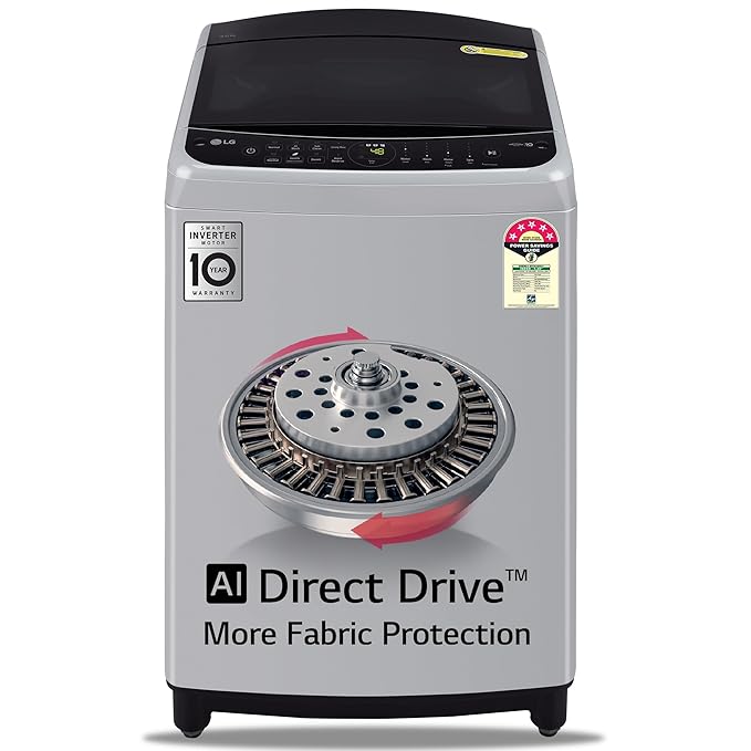 LG 9 Kg 5 Star Inverter Fully-Automatic Top Load Washing Machine (THD09NPF, Middle Free Silver, AIDD Technology)