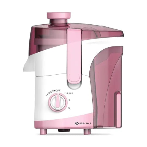 Bajaj JX20 Juicer Mixer Grinder, 500W Motor, 3 Stainless Steel Jars, 18,000 RPM Speed, White/Pink