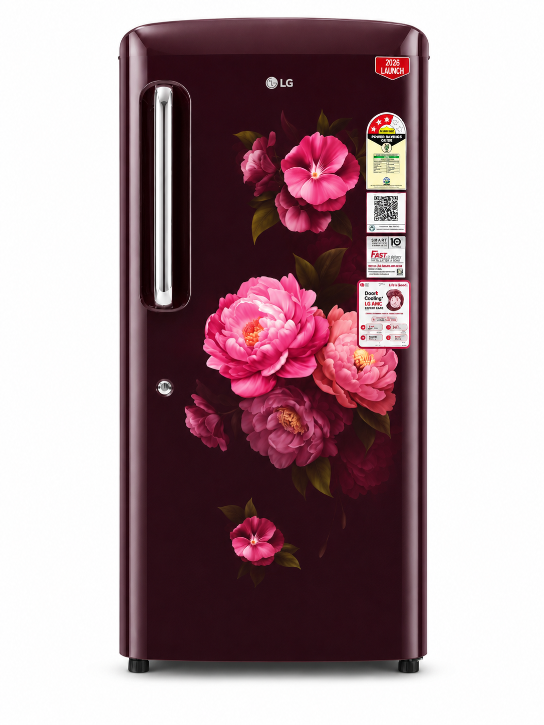 LG GL-D2236YAWS 215L Single Door Refrigerator | Smart Inverter, Base Stand Drawer, Steel/White