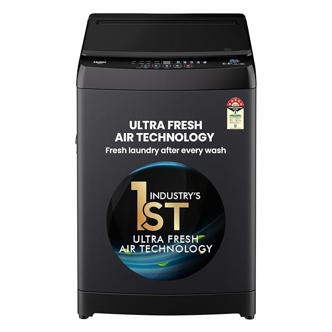 Haier 8 Kg 5-Star Fully Automatic Top Load Washing Machine | Oceanus Wave Drum, 8 Wash Programs, Magic Filter (HWM80-310BK, Black)