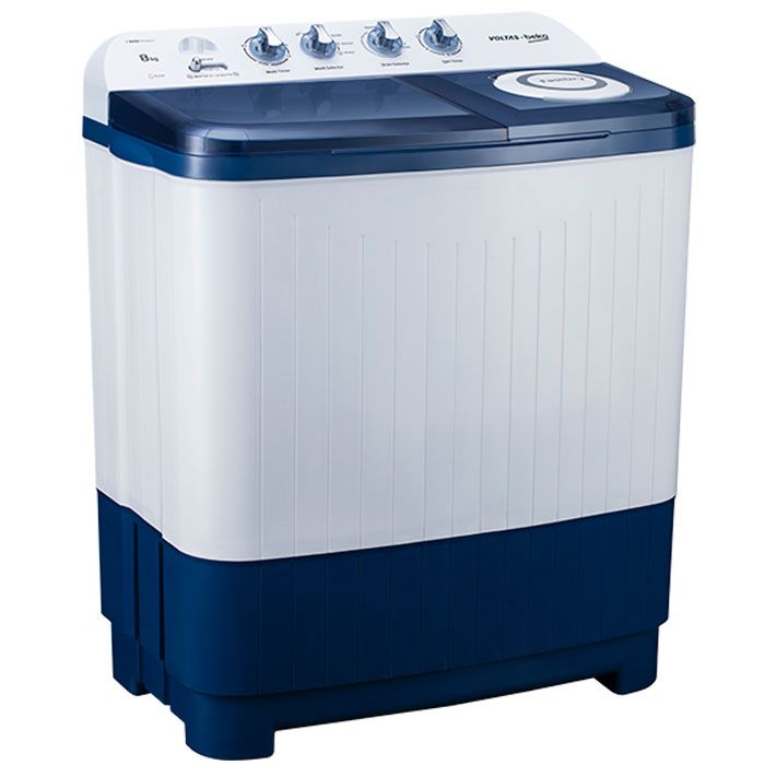 Voltas Beko WTT80DBLT 8 Kg Semi-Automatic Top Load Washing Machine | 5 Star, Fast Dry, Sky Blue