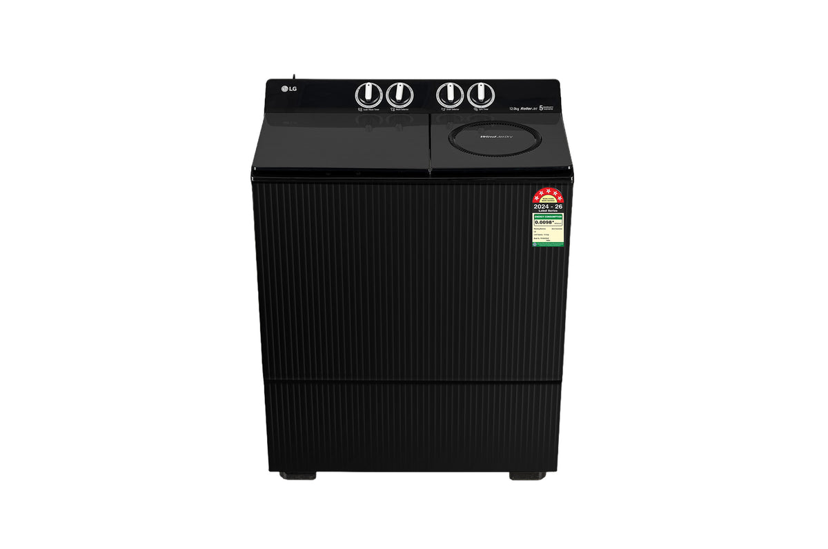LG 12 Kg Semi-Automatic Top Load Washing Machine | Roller Jet Pulsator, Wind Jet Dry, 5 Star, Onyx Black | PX120A3SO4Z