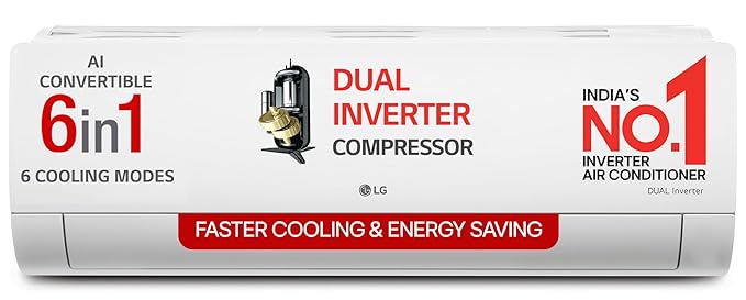 LG 1.5 Ton 4 Star DUAL Inverter Split AC (Copper, AI Convertible 6-in-1, VIRAAT Mode, Faster Cooling & Energy Saving, 4 Way Swing, HD Filter with Anti-Virus Protection, US-Q19JNYE, White)