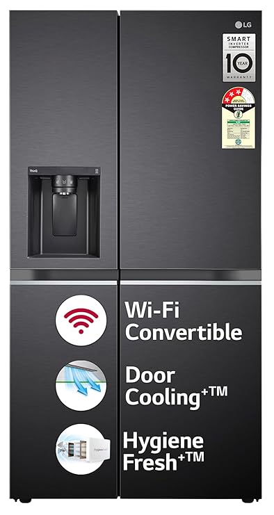 LG 630 L 3 Star Frost Free Side-by-Side Refrigerator with Door Cooling+, Hygiene Fresh+, Smart Inverter & Wi-Fi (GL-L257CMC3, Matt Black, Ice & Water Dispenser)