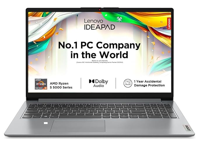 Lenovo IdeaPad 1 AMD Ryzen 5 5500U 15.6" (39.62cm) FHD Thin and Light Laptop (8GB/512GB SSD(82R400BGIN)