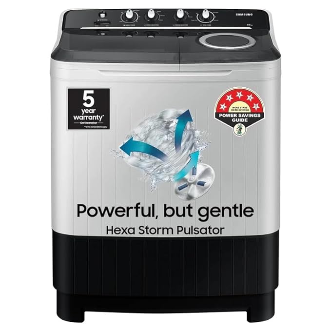 Samsung 9.0 Kg, 5 Star, Semi-Automatic Top Load Washing Machine ( Air Turbo Drying, Light Gray) WT90C4260GG