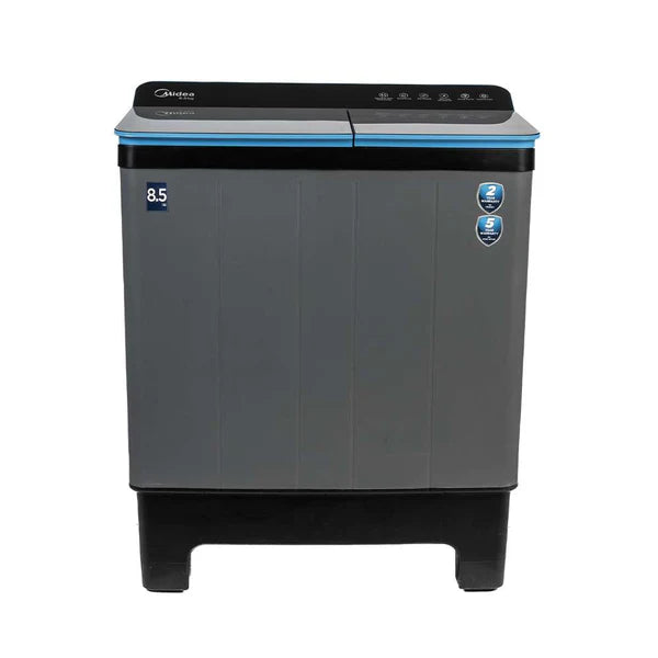 Midea 8.5 Kg Semi Automatic Twin Tub Washing Machine MWMSA085GDX(KG) with Glass Lid (Black/Grey)
