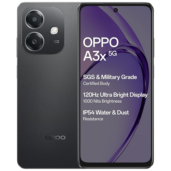 OPPO A3X 5G (Sparkle Black, 4GB RAM, 128GB Storage)|6.67” HD+
