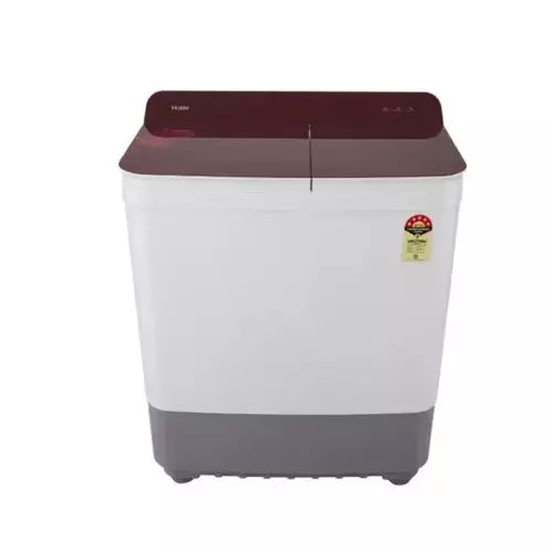 Haier HTW80-196BR 8 Kg Semi-Automatic Top Load Washing Machine | Vortex Pulsator, 5 Star, White & Burgundy