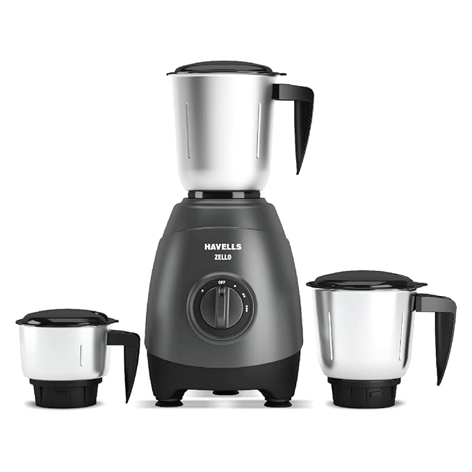 Havells Zello: 3-Jar Mixer Grinder, 750 Watt - Grey