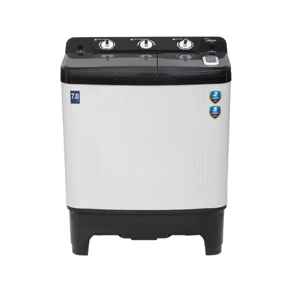 Midea 7 Kg Semi Automatic Twin Tub Washing Machine MWMSA070PDX(KW) with Plastic Lid (Black/White)