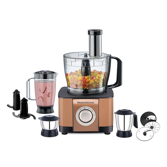 Morphy Richards Icon Superb 1000W Food Processor: 11 Attachments, 3.2L Bowl (Glazing Copper)