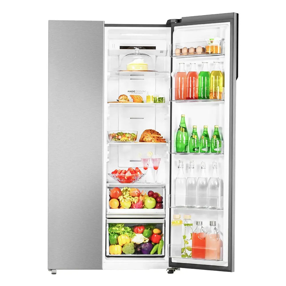 Haier 602 L Side-by-Side Refrigerator with 3 Star, Frost Free, WiFi Enabled, Stabilizer Free Operation (HRS-682SSU1, Shiny Steel)