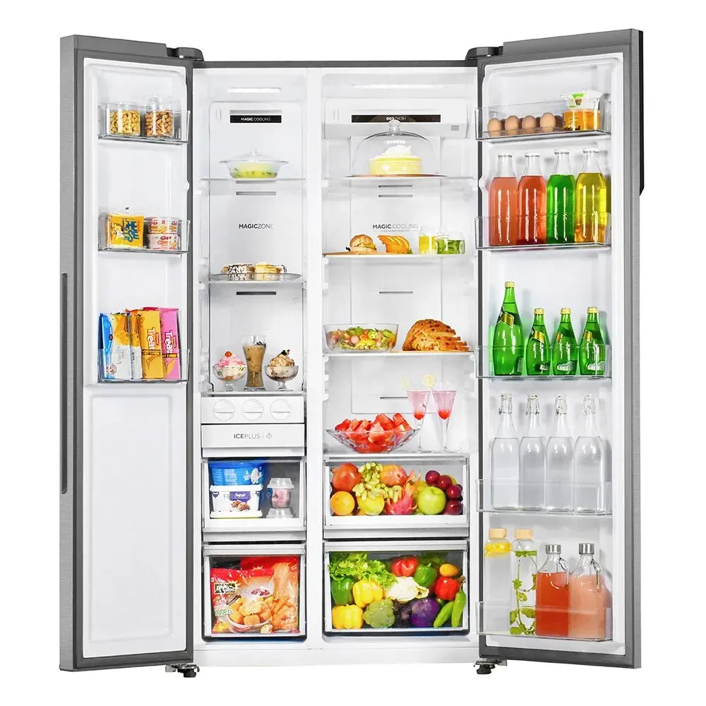 Haier 602 L Side-by-Side Refrigerator with 3 Star, Frost Free, WiFi Enabled, Stabilizer Free Operation (HRS-682SSU1, Shiny Steel)