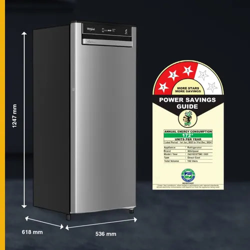 Whirlpool 192 Litres 3 Star Single Door Refrigerator (215 VMPRO PRM 3S ALPHA STEEL-Z ,73131)