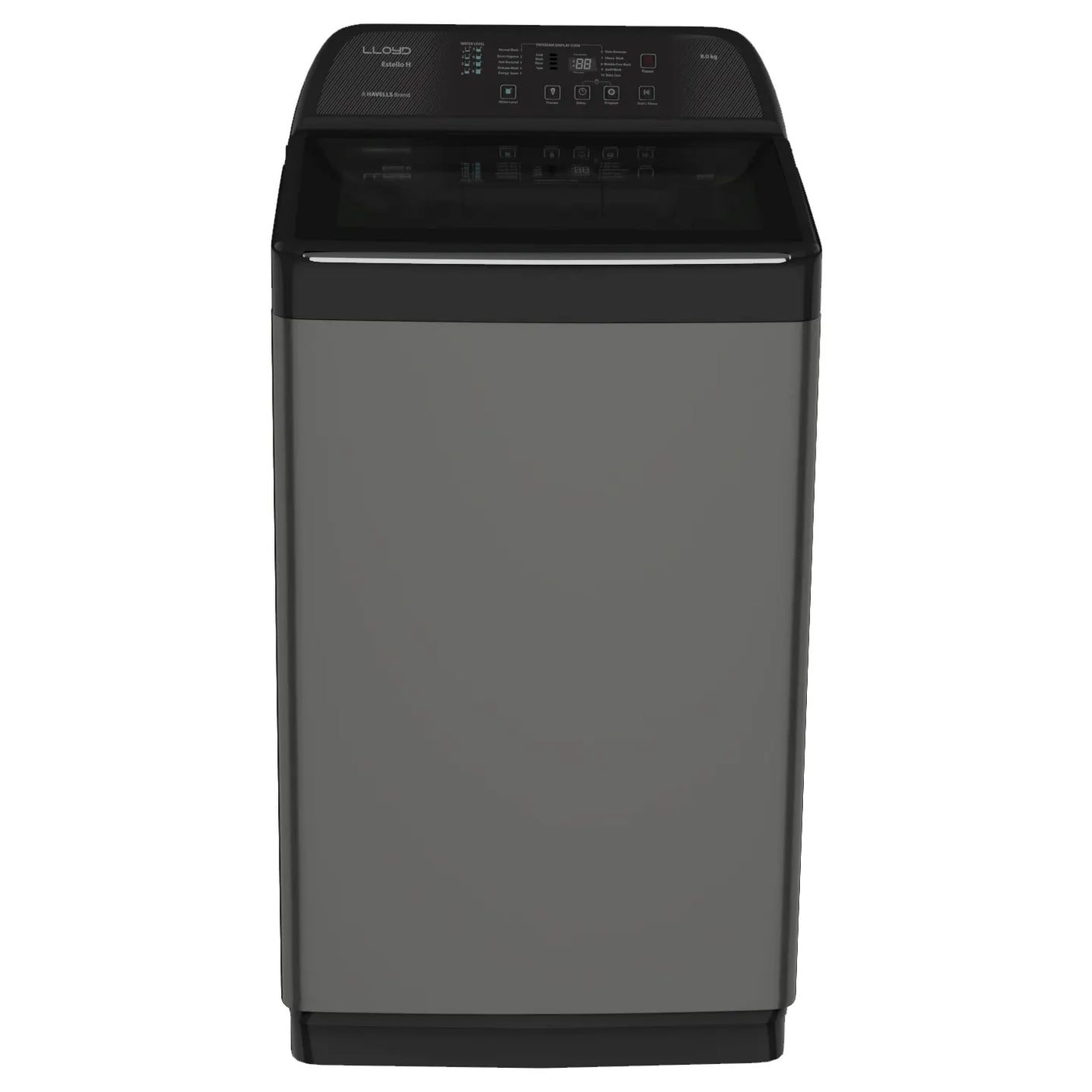 Lloyd 8 Kg 5 Star Fully Automatic Top Load Washing Machine with Soft Close Glass Lid (GLWT805EHPMB, Middle Black)