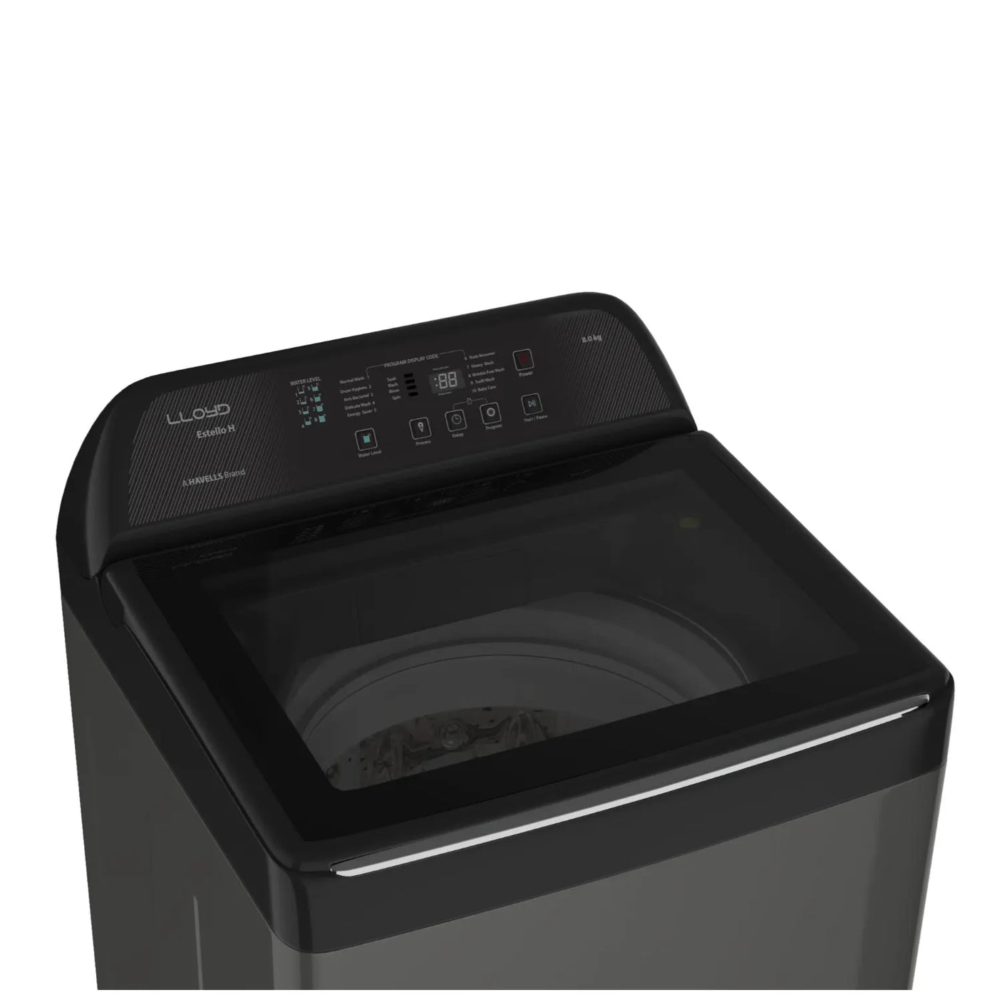 Lloyd 8 Kg 5 Star Fully Automatic Top Load Washing Machine with Soft Close Glass Lid (GLWT805EHPMB, Middle Black)