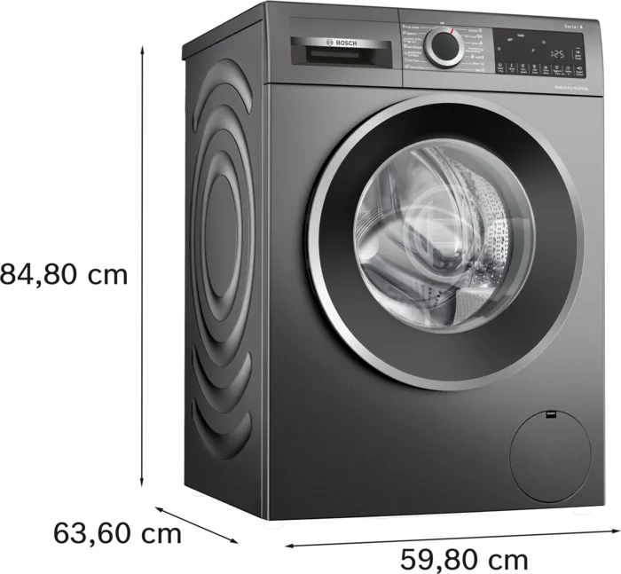 Bosch 10.5/6 KG Inverter Fully Automatic Front Load Washer Dryer (2025 Model, WNA2E4UCIN, 1400 RPM, 14 Wash Programs, LED touch display, Wash & Dry in 60 Mins, Cast Iron Grey)
