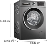 Bosch 10.5/6 KG Inverter Fully Automatic Front Load Washer Dryer (2025 Model, WNA2E4UCIN, 1400 RPM, 14 Wash Programs, LED touch display, Wash & Dry in 60 Mins, Cast Iron Grey)