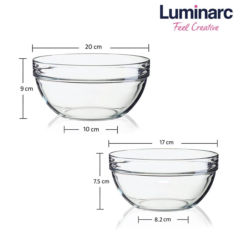 Luminarc Tempered Stackable 1.1L, 2.0 L Mixing Bowl Pack of 2