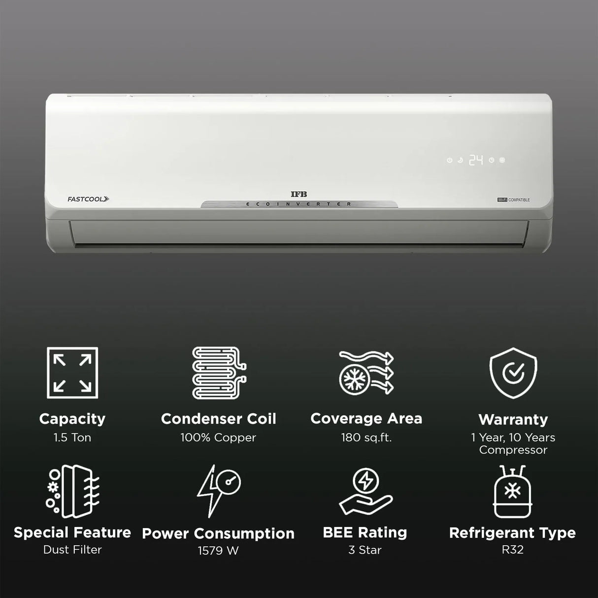 IFB Silver Star 8 in 1 Convertible 1.5 Ton 3 Star Inverter Split Smart AC with Wi-Fi Supported (Copper Condenser, CI173SS22RGM1)