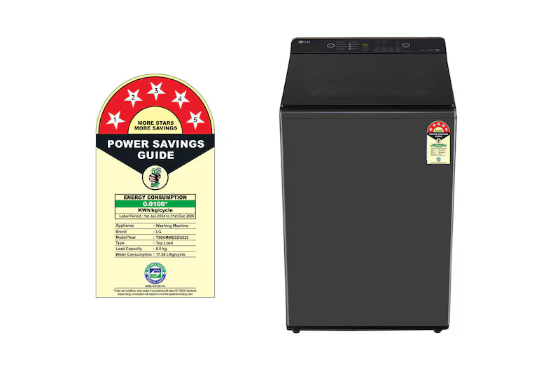 LG 8Kg Fully Automatic Top Load Washing Machine | Hard Water Wash | 5 Star | Middle Black | T80KMMB3Z