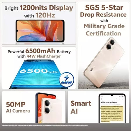 Vivo Y21 5G 6GB/128GB | 50MP Camera, 6.58" 90Hz Display, 5000mAh Battery, Champagne Gold