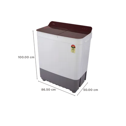 Washer - Haier 8 kg 5 Star, efficient in a chic Burgundy with Flower Design.