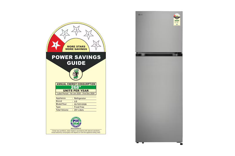 LG 251L Double Door Refrigerator Frost Free Smart Inverter Multi Air Flow Shiny Steel 1 Star Energy Efficient Fridge
