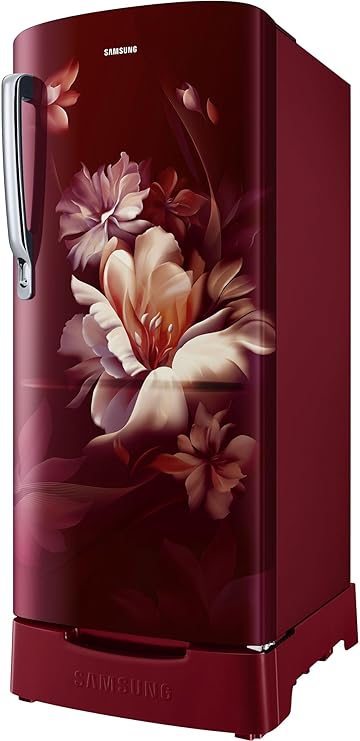 Samsung 183 L, 3 Star, Digital Inverter, Direct-Cool Single Door Refrigerator (RR20D1823RZ/HL, Midnight Blossom Red, Base Stand Drawer)