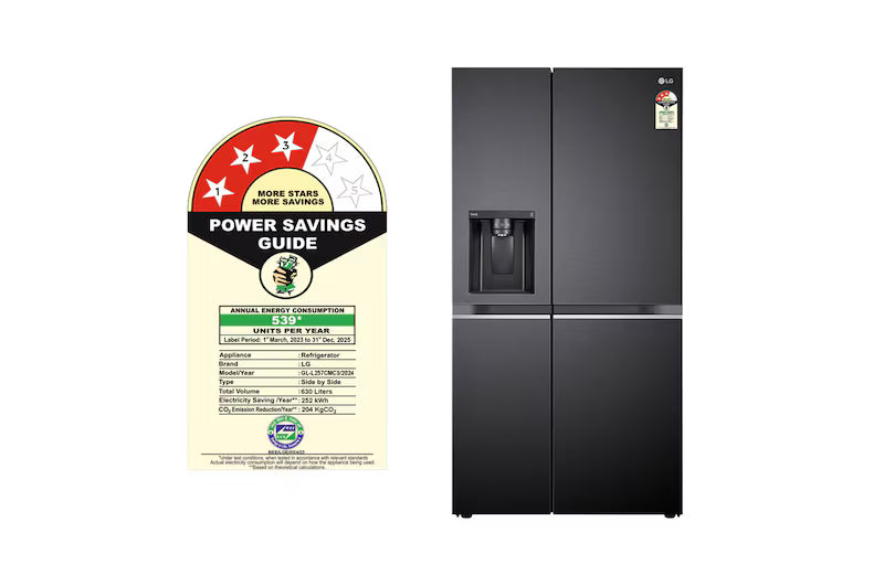 LG 630L, Side-by-Side Refrigerator,GL-L257CMC3, Wi-Fi Convertible, Water & Ice Dispenser, Matte Black Finish, 3 Star