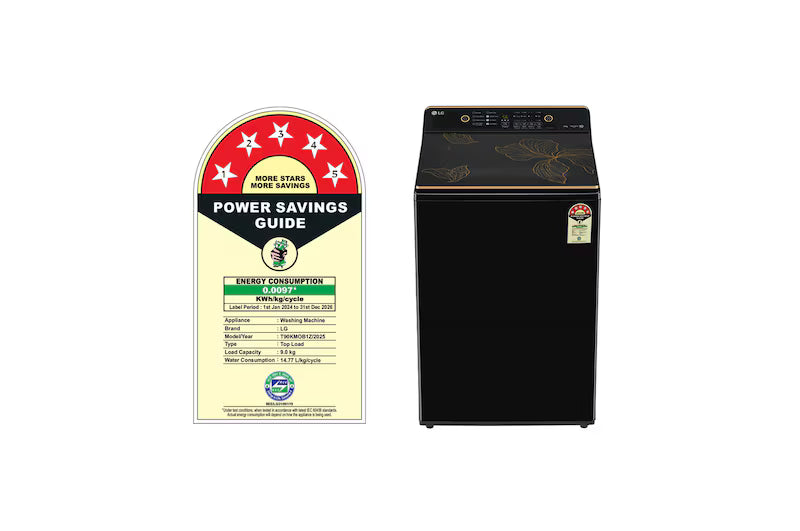 LG 9Kg Top Load Washing Machine,T90KMOB1Z, Hard Water Wash, Onyx Black, 5 Star