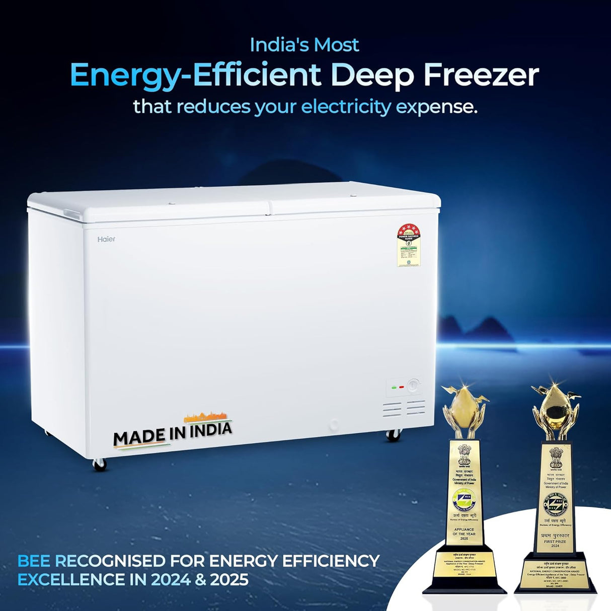 Haier HFC-500DPW5 White Deep Freezer – 439L Capacity, 5 Side Cooling & Energy Efficient Design