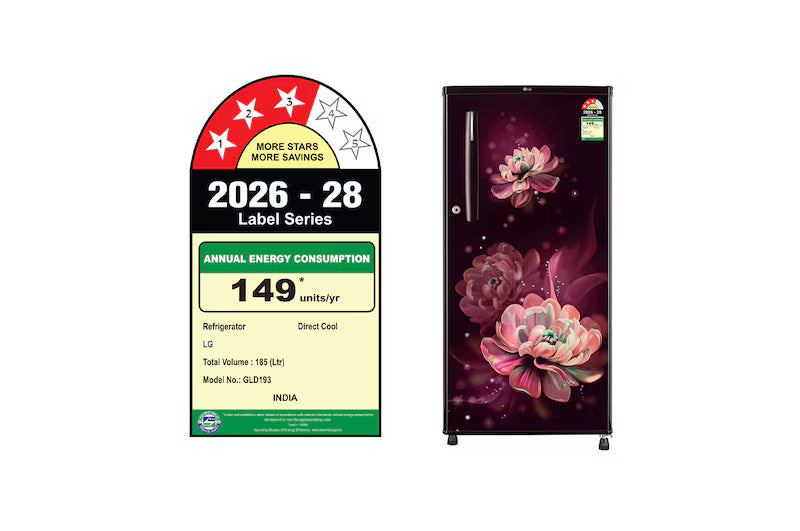 LG 185L Single Door Refrigerator | Smart Inverter, Base Stand Drawer, Blue/White | GL-D1935YOWB