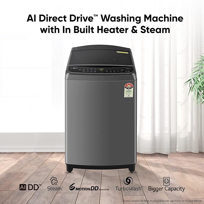 LG Washing Machine - 9kg Inverter Wi-Fi, Top Load (Middle Black, TurboWash).