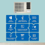 Blue Star 1 Ton 3-Star Window AC with Turbo Cool, Copper Condenser, Hydrophilic Blue Fins & Dust Filter (White, WFE312L)