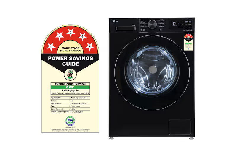 LG 12 KG Front Load Washing Machine | AI Direct Drive™ | Steam | 5 Star | Onyx Black | Model FX1412N5O