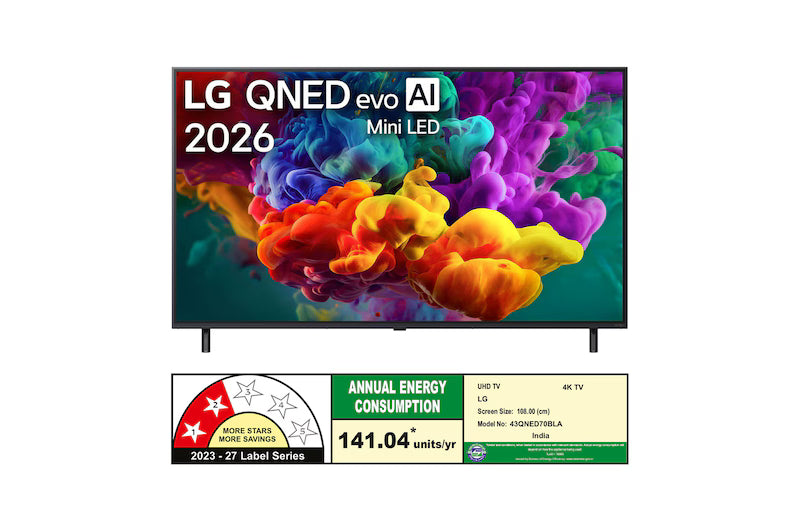 LG 43" QNED70 Mini LED 4K Smart TV | 43QNED70BLA | α7 AI Processor Gen9, AI Sound Pro, webOS 26
