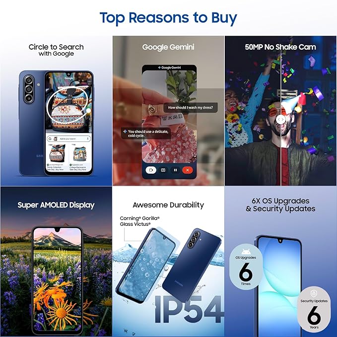 Samsung Galaxy A17 5G Smartphone (Blue, 6GB RAM, 128GB Storage) | 50MP No-Shake Camera | AI Features with Gemini Live & Circle to Search | Super AMOLED Display | Corning Gorilla Glass Victus | 7.5mm Slim Design