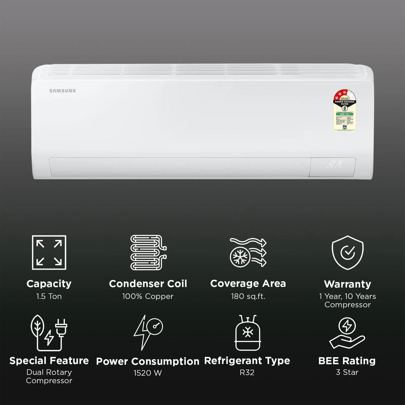Samsung 1.5 Ton 3 Star Inverter Smart AC – 5-in-1 Convertible, Bespoke AI, Copper Condenser | 2026 Model