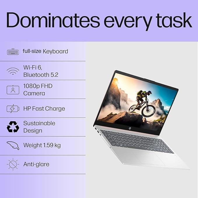 HP 15 (fd0582TU) | 13th Gen Intel i3-1315U | 8GB DDR4 | 512GB SSD | 15.6" FHD Anti-Glare Micro-Edge | Win 11 | Microsoft 365 + Office 2024 | FHD Camera | Backlit | 1.59kg