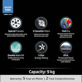 Voltas Beko 9 Kg 5-Star Semi-Automatic Twin Tub Top Load Washing Machine | Special Pulsator Wash (WTT90UDX, Black)
