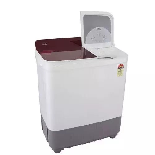 Haier HTW80-196BR 8 Kg Semi-Automatic Top Load Washing Machine | Vortex Pulsator, 5 Star, White & Burgundy