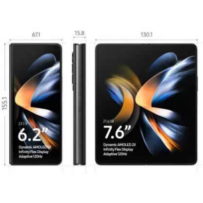 Sleek Samsung Galaxy Z Fold4 5G - Phantom Black, 256GB storage, 12GB RAM.