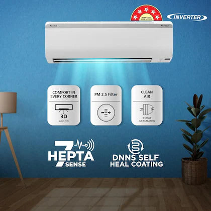 Daikin 1 Ton 5 Star Inverter Split AC, FTKM35U (3D Airflow, 100 percent Copper, Hepta Sense, Cools upto 54 degree celsius, White)