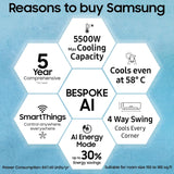 Samsung 1.5 Ton 3 Star Bespoke AI WindFree Inverter Smart Split AC (2026 Model, WiFi, Voice Control, Digital Inverter, 4-Way Swing, 5-Step Convertible, Powerful Cooling – AR60H18D1PWNNA)