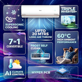 Haier 1.5 Ton 4 Star AI Climate Control Smart Split AC | Wi-Fi | Triple Inverter | 4-Way Swing | Frost Self Clean | HD Filter | Cools at 60°C | Model HSU18K-PYAIR4BN-INV